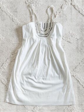 BCBGMaxAzria White Sequin-Embellished Spaghetti Strap Chemise